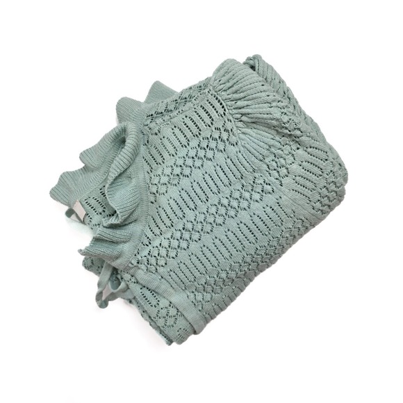 Loft Blue Pointelle Tie‎ Neck Knit 1/2 Puff Sleeve Sweater Women's Size Small - Picture 5 of 5